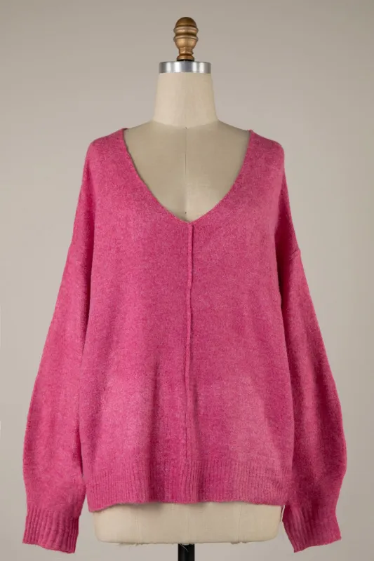 Sylvie Pink V-Neck Sweater sold by Boho Pink