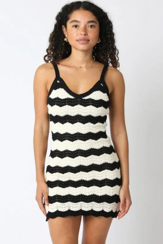 Kaya Black and White Crochet Mini Dress sold by Boho Pink