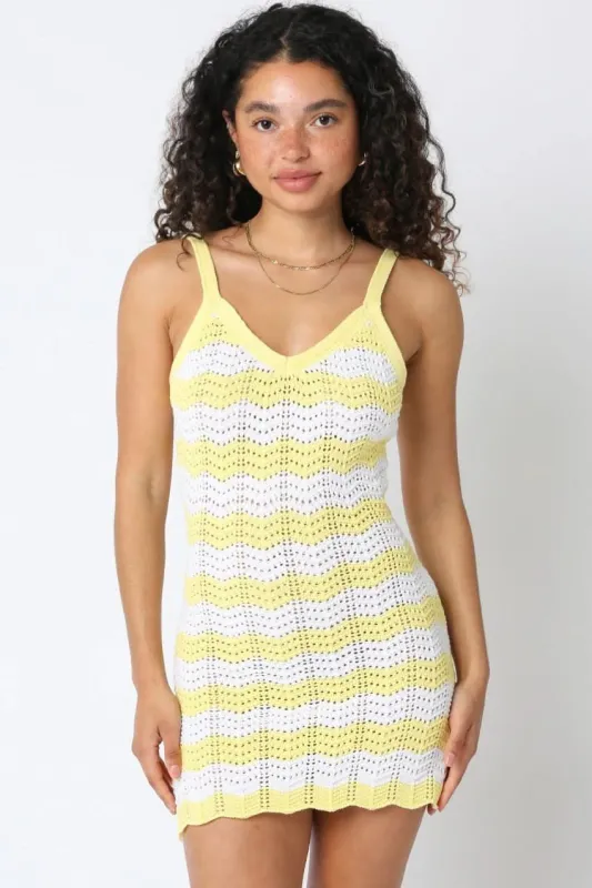 Kaya Yellow and White Crochet Mini Dress sold by Boho Pink