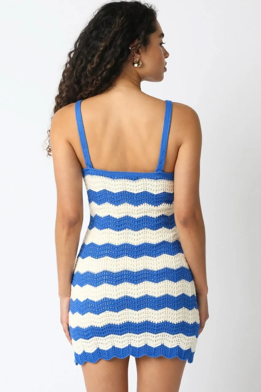 Kaya Blue and White Crochet Mini Dress sold by Boho Pink product image thumbnail 3