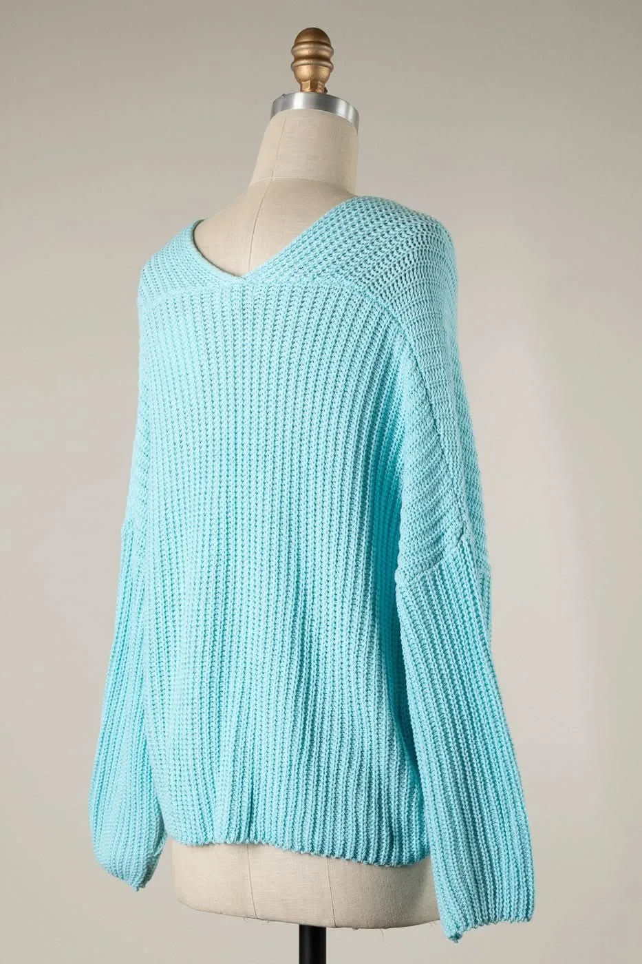 Brynn Aqua V-Neck Sweater sold by Boho Pink product image thumbnail 3