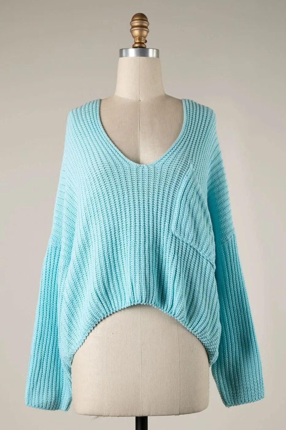 Brynn Aqua V-Neck Sweater sold by Boho Pink product image thumbnail 2