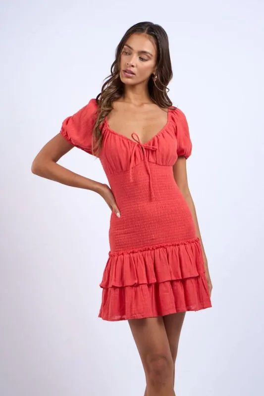 Mimi Red Puff Sleeve Mini Dress sold by Boho Pink