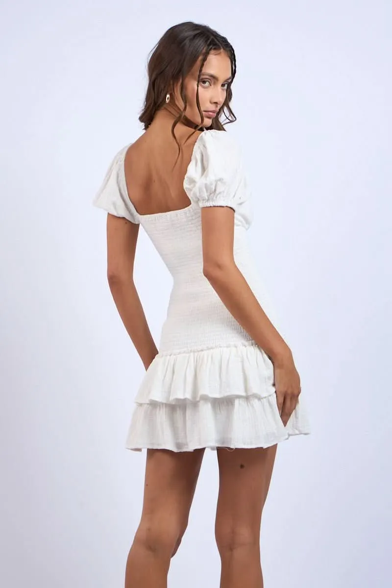 Mimi White Puff Sleeve Mini Dress sold by Boho Pink product image thumbnail 3