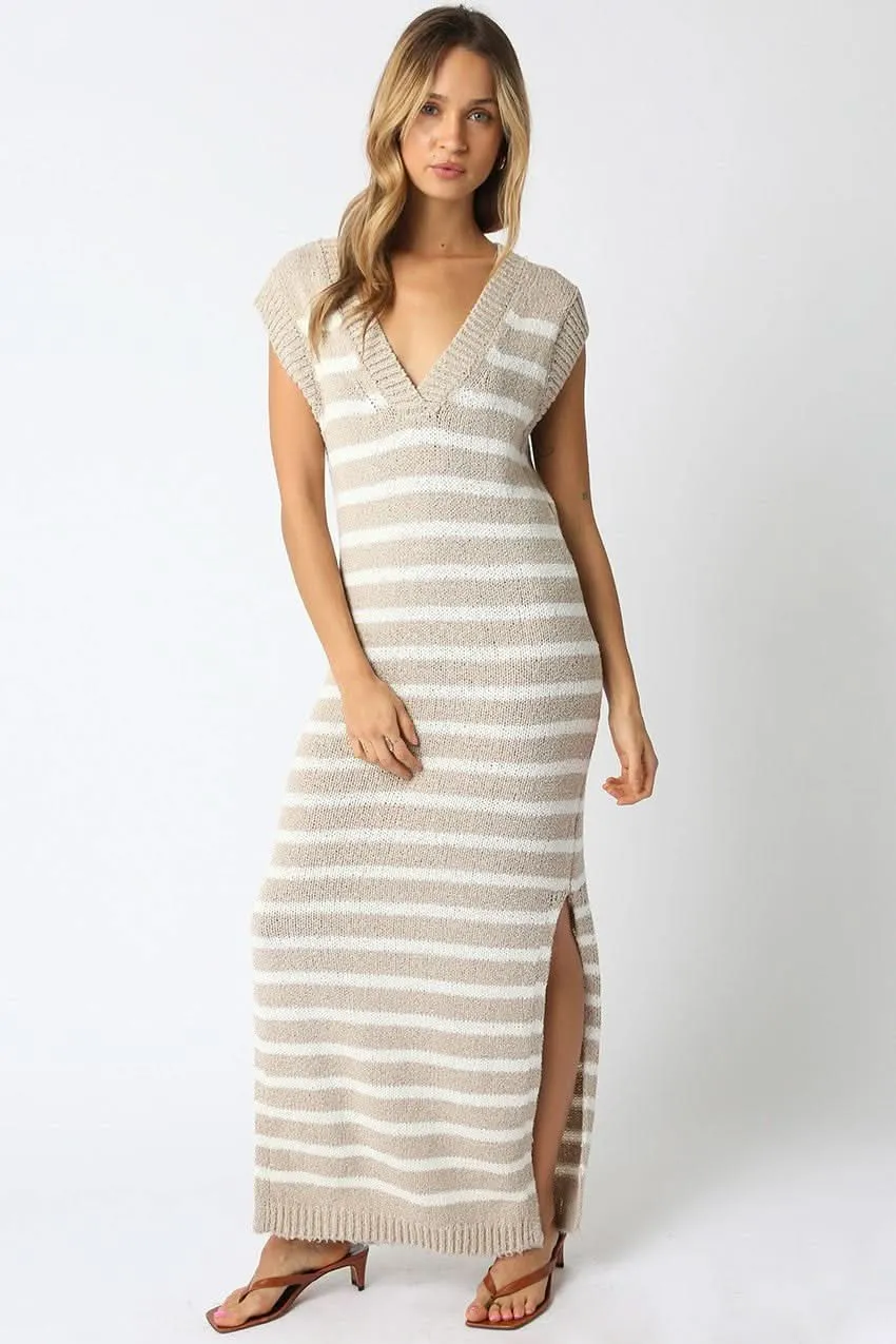 Ria Taupe and White Striped Knit Maxi Dress sold by Boho Pink product image thumbnail 2