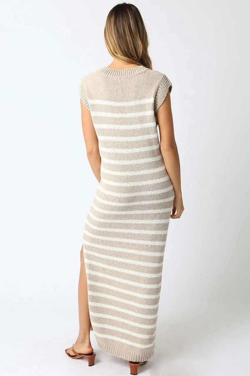 Ria Taupe and White Striped Knit Maxi Dress sold by Boho Pink product image thumbnail 4