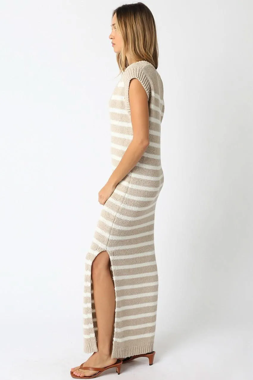 Ria Taupe and White Striped Knit Maxi Dress sold by Boho Pink product image thumbnail 3