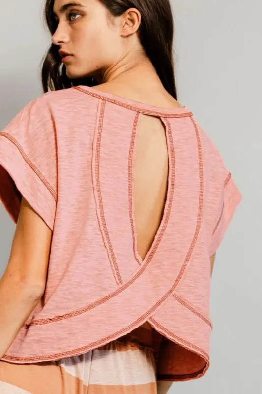 Bree Peach Open Back Tee sold by Boho Pink