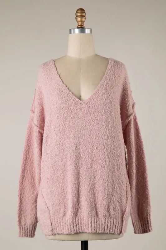 Harlow Pink V-Neck Pullover Sweater sold by Boho Pink