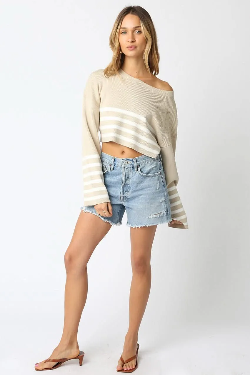 Scarlett Beige and White Striped Cropped Sweater sold by Boho Pink product image thumbnail 2