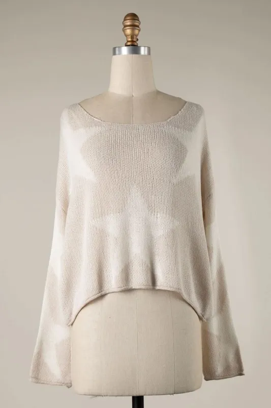 Beatrice Beige Star Print Slouchy Sweater sold by Boho Pink