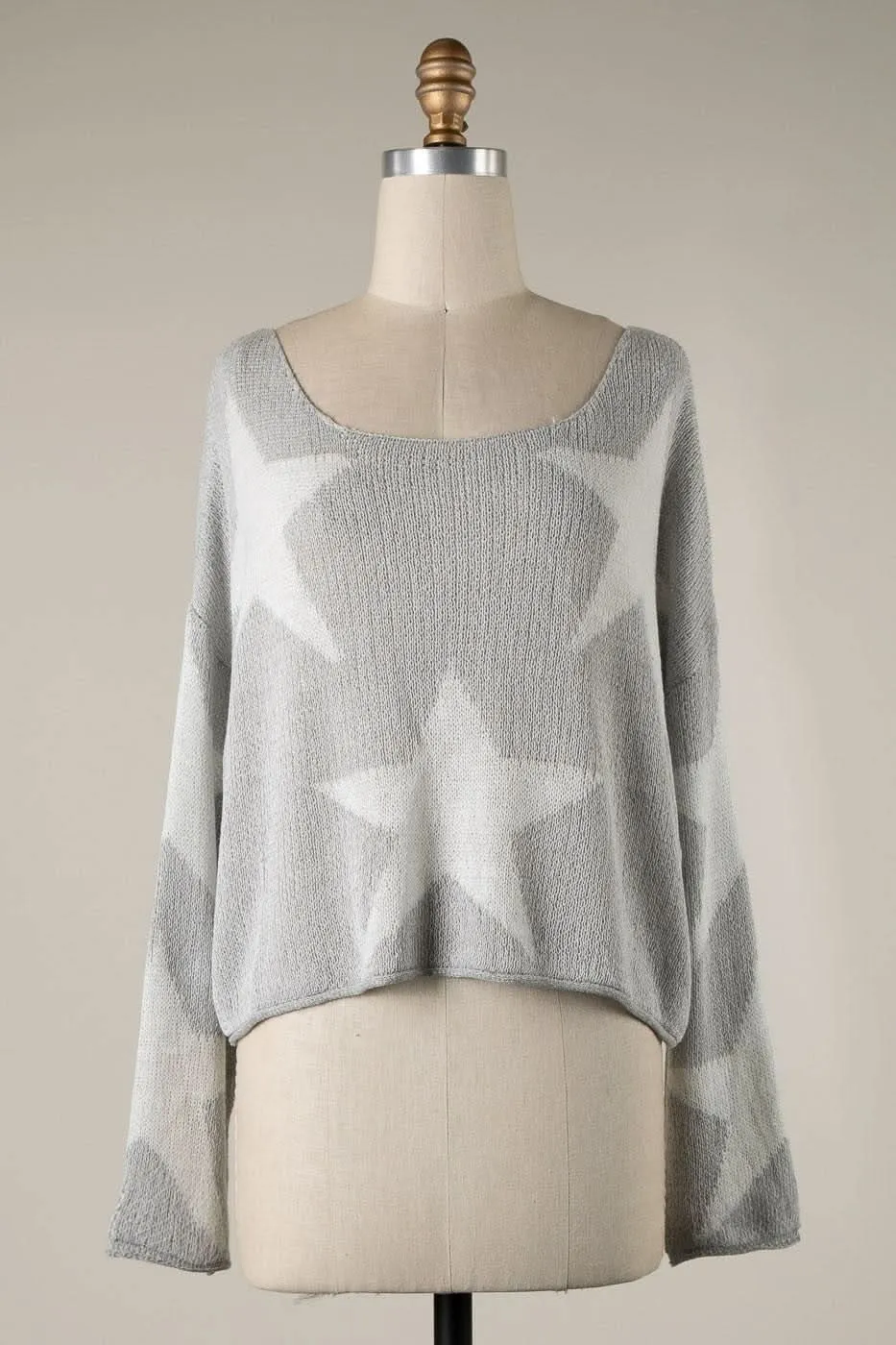 Beatrice Grey Star Print Slouchy Sweater sold by Boho Pink