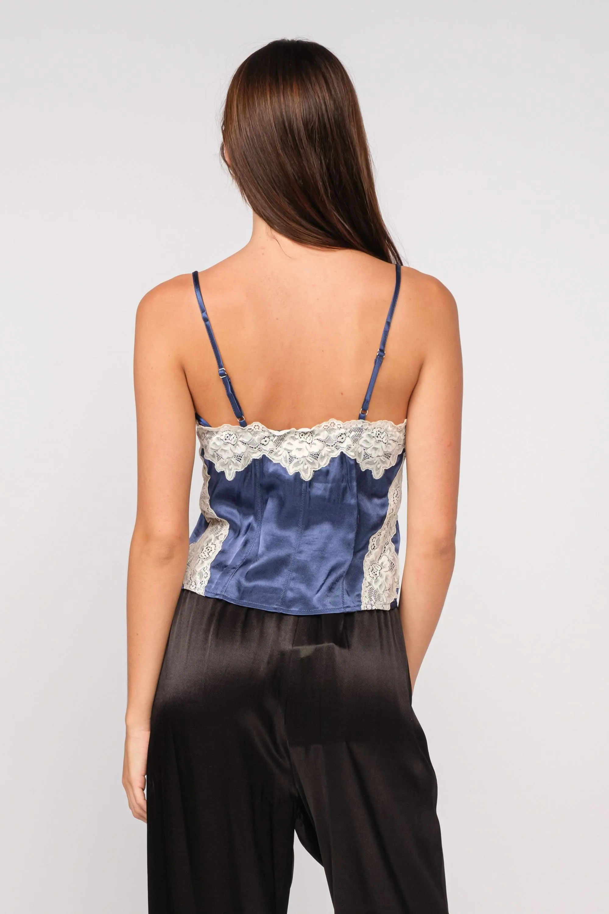 Lucy Navy and White Lace Satin Cami Top sold by Boho Pink product image thumbnail 5