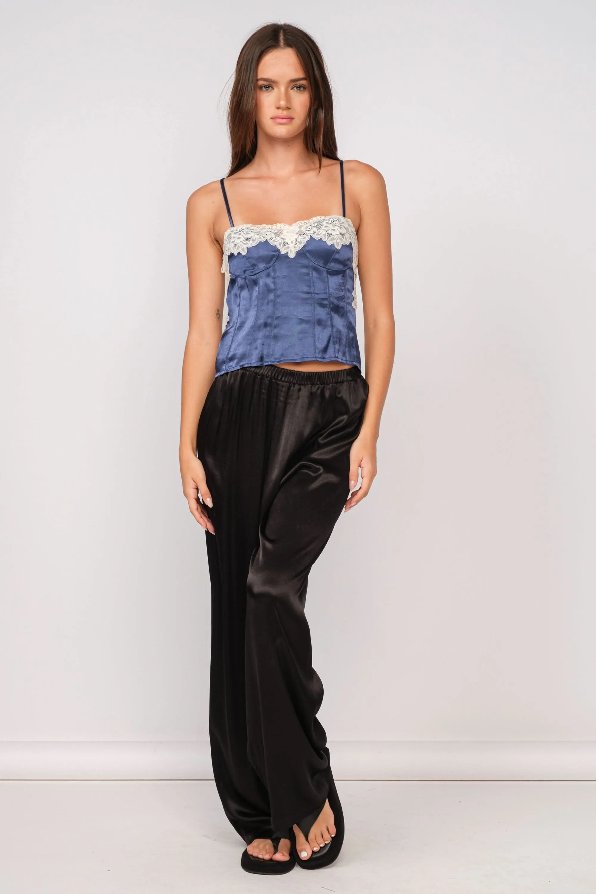 Lucy Navy and White Lace Satin Cami Top sold by Boho Pink product image thumbnail 4