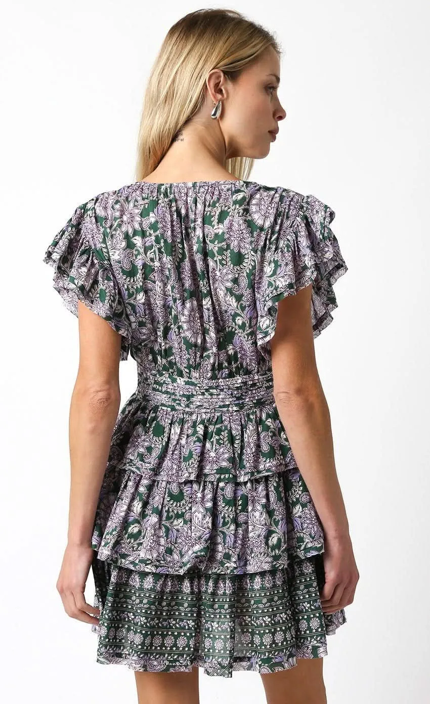 Jodie Green Floral Tiered Ruffle Mini Dress sold by Boho Pink product image thumbnail 3