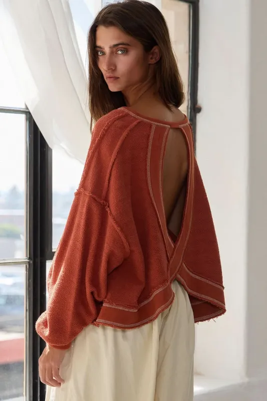 Libby Rust Open Back Long Sleeve Top sold by Boho Pink
