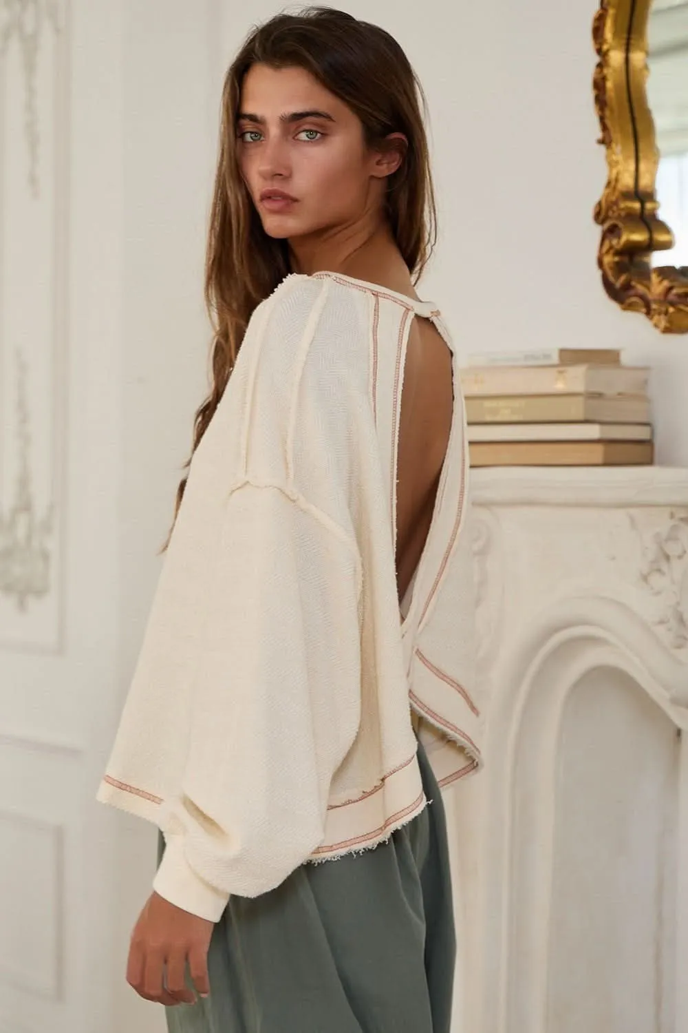 Libby Cream Open Back Long Sleeve Top sold by Boho Pink product image thumbnail 4