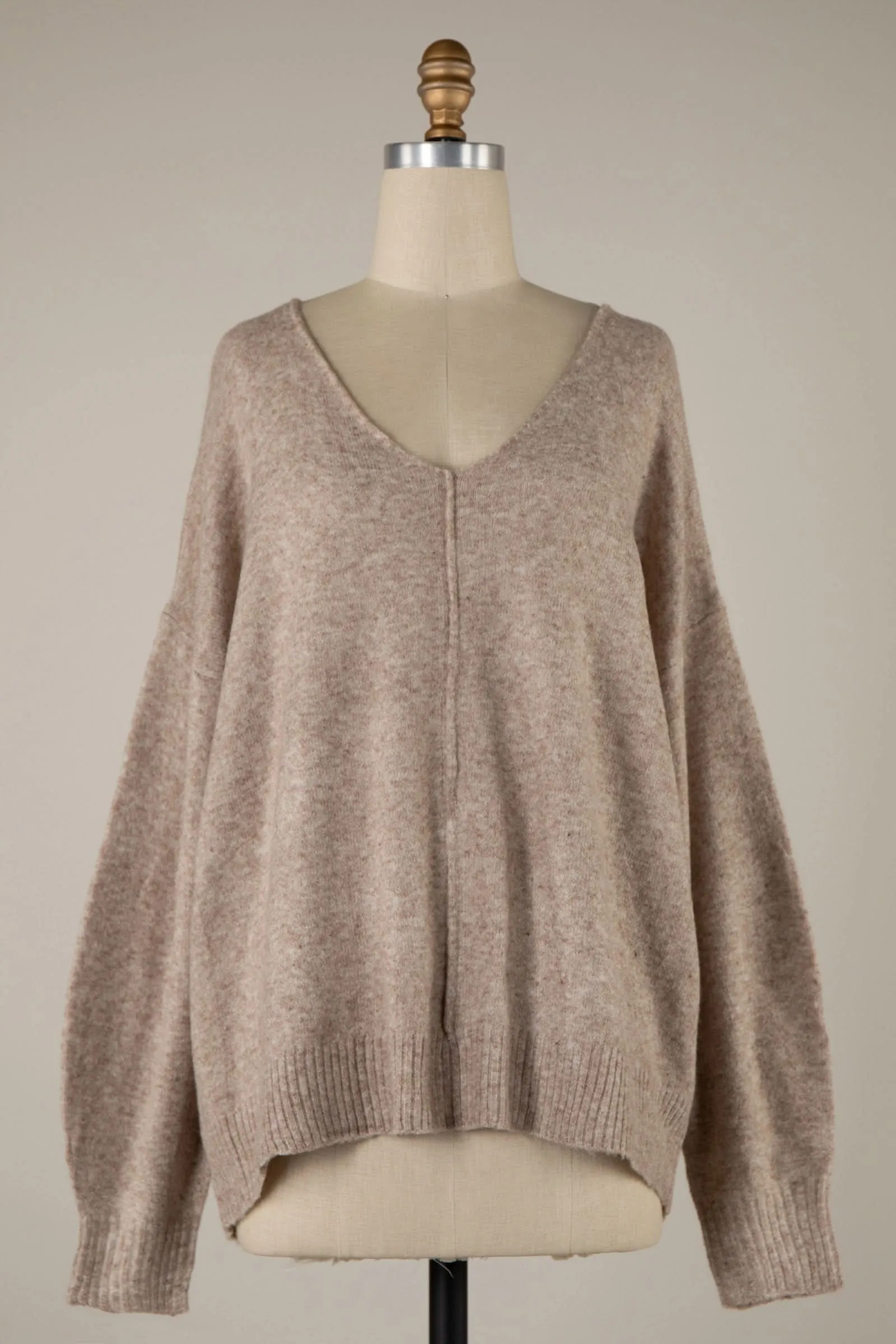 Sylvie Taupe V-Neck Sweater sold by Boho Pink
