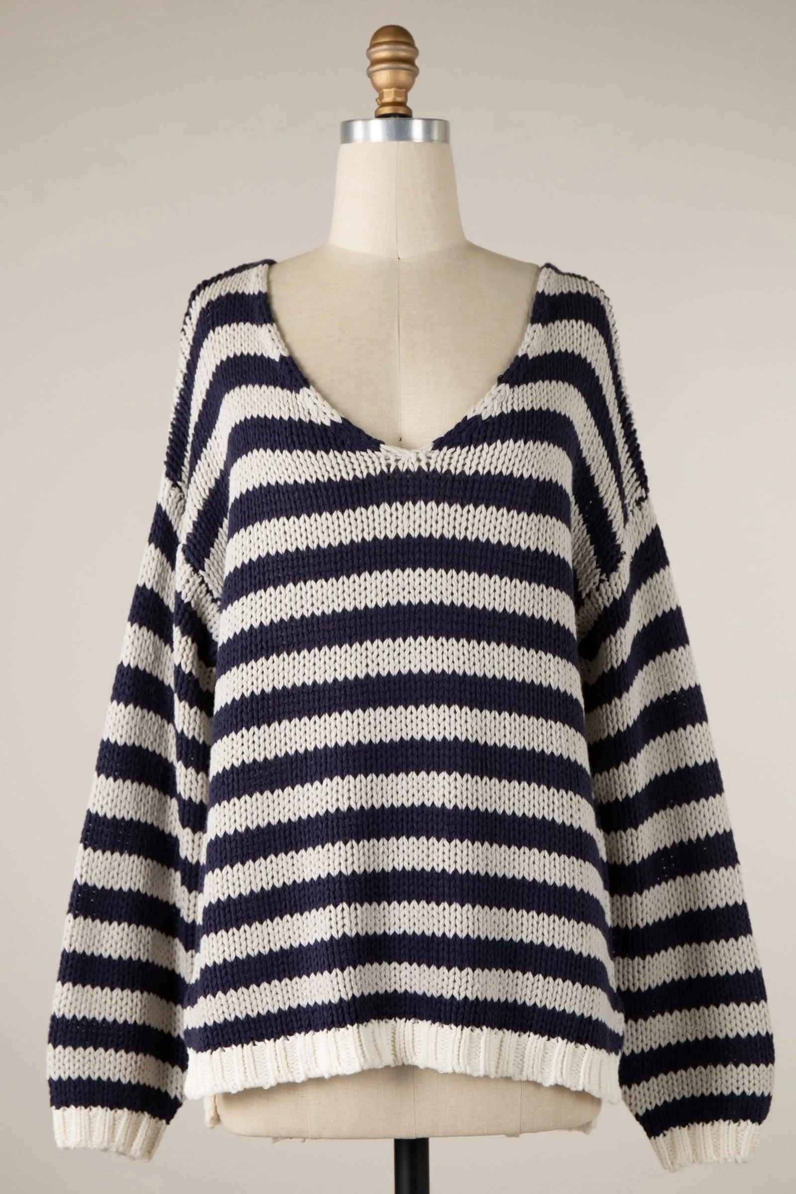 Lia Denim Stripe Oversized V-Neck Sweater Top sold by Boho Pink product image thumbnail 2