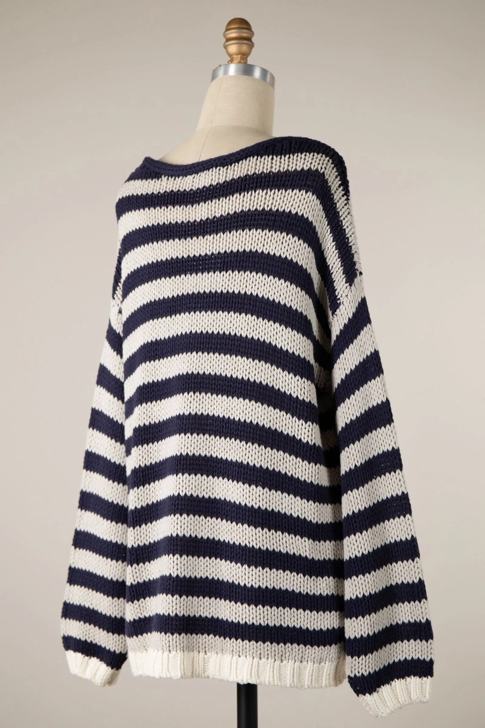 Lia Denim Stripe Oversized V-Neck Sweater Top sold by Boho Pink product image thumbnail 3