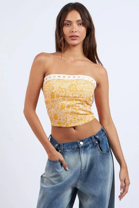 Cora Orange Floral Print Tube Top sold by Boho Pink