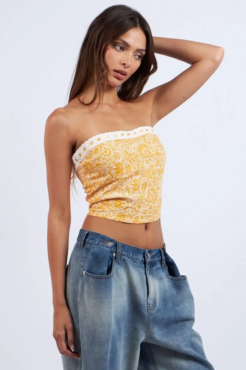 Cora Orange Floral Print Tube Top sold by Boho Pink product image thumbnail 3