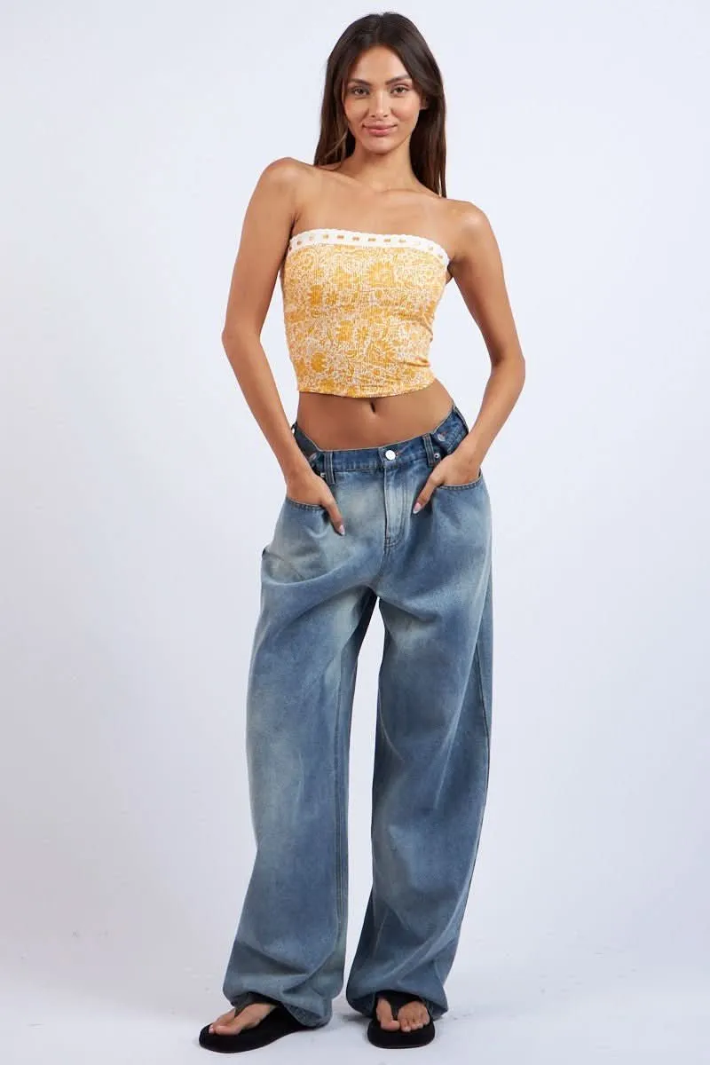 Cora Orange Floral Print Tube Top sold by Boho Pink product image thumbnail 2