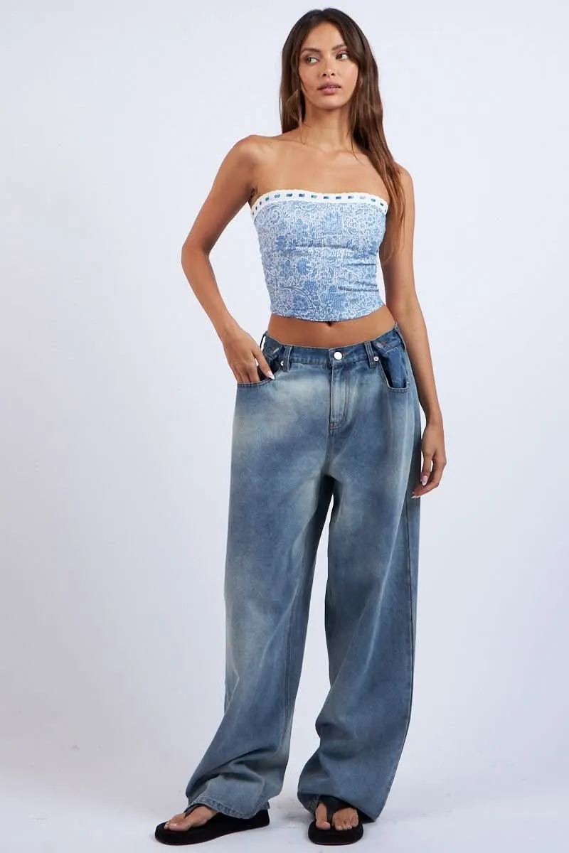 Cora Blue Floral Print Tube Top sold by Boho Pink product image thumbnail 2