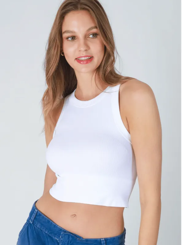 NIKIBIKI White Ribbed High Neck Tank Top sold by Boho Pink