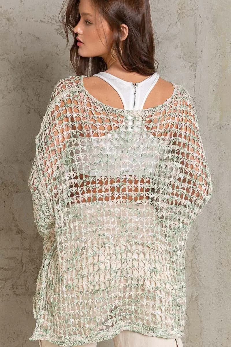Lucky in Love Green Oversized Crochet Sweater sold by Boho Pink product image thumbnail 4