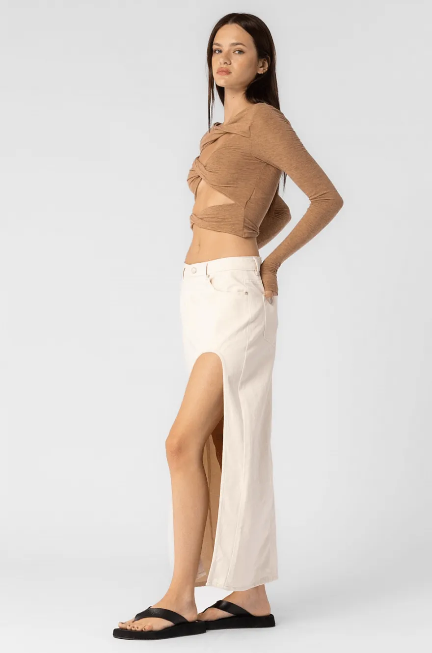 Santa Monica Ecru Denim Slit Maxi Skirt sold by Boho Pink product image thumbnail 3