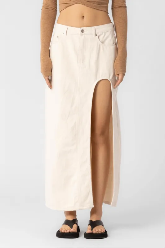 Santa Monica Ecru Denim Slit Maxi Skirt sold by Boho Pink