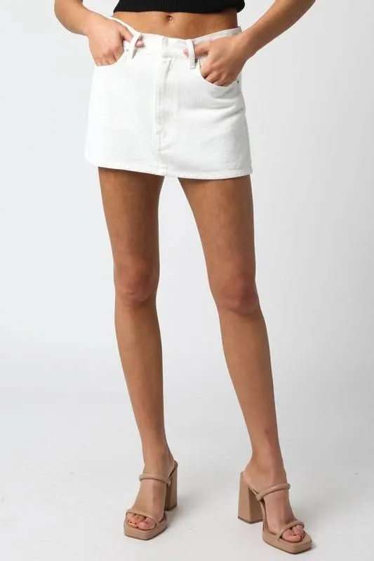 Monica Off White Denim Mini Skirt sold by Boho Pink