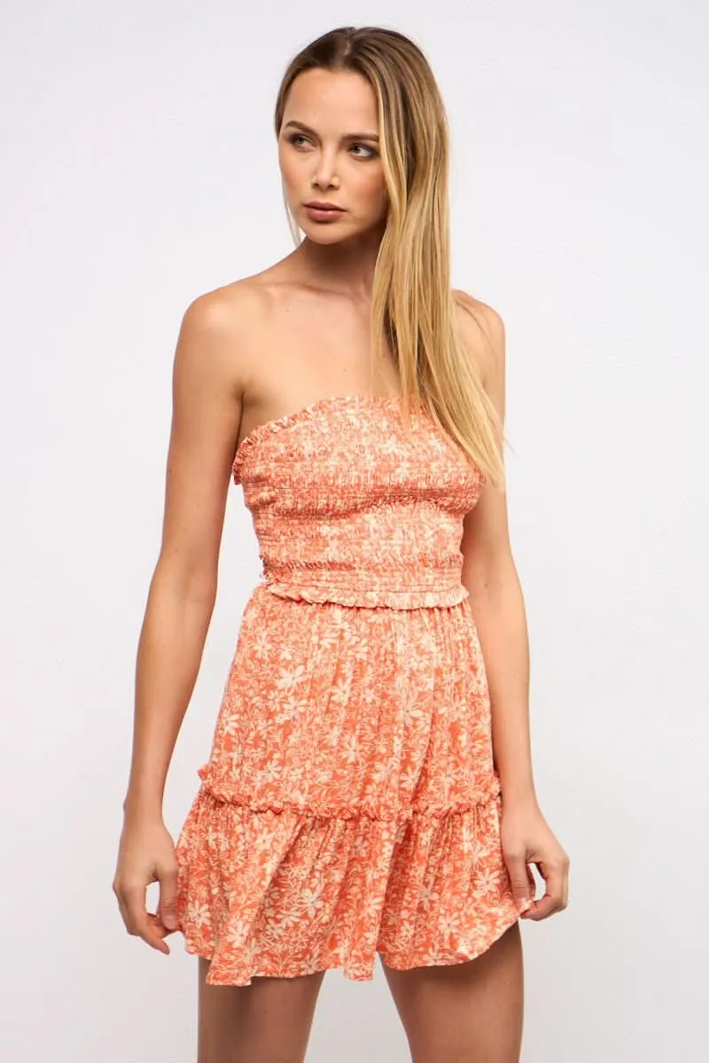 Alana Orange Floral Strapless Mini Dress sold by Boho Pink product image thumbnail 3