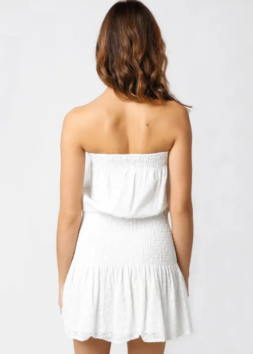 Delaney White Eyelet Strapless Mini Dress sold by Boho Pink product image thumbnail 3