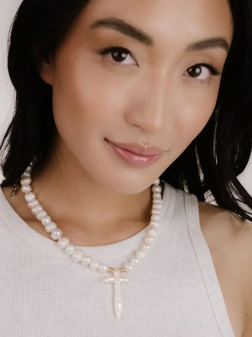 Ettika Organic Pearl Cross Necklace sold by Boho Pink product image thumbnail 5
