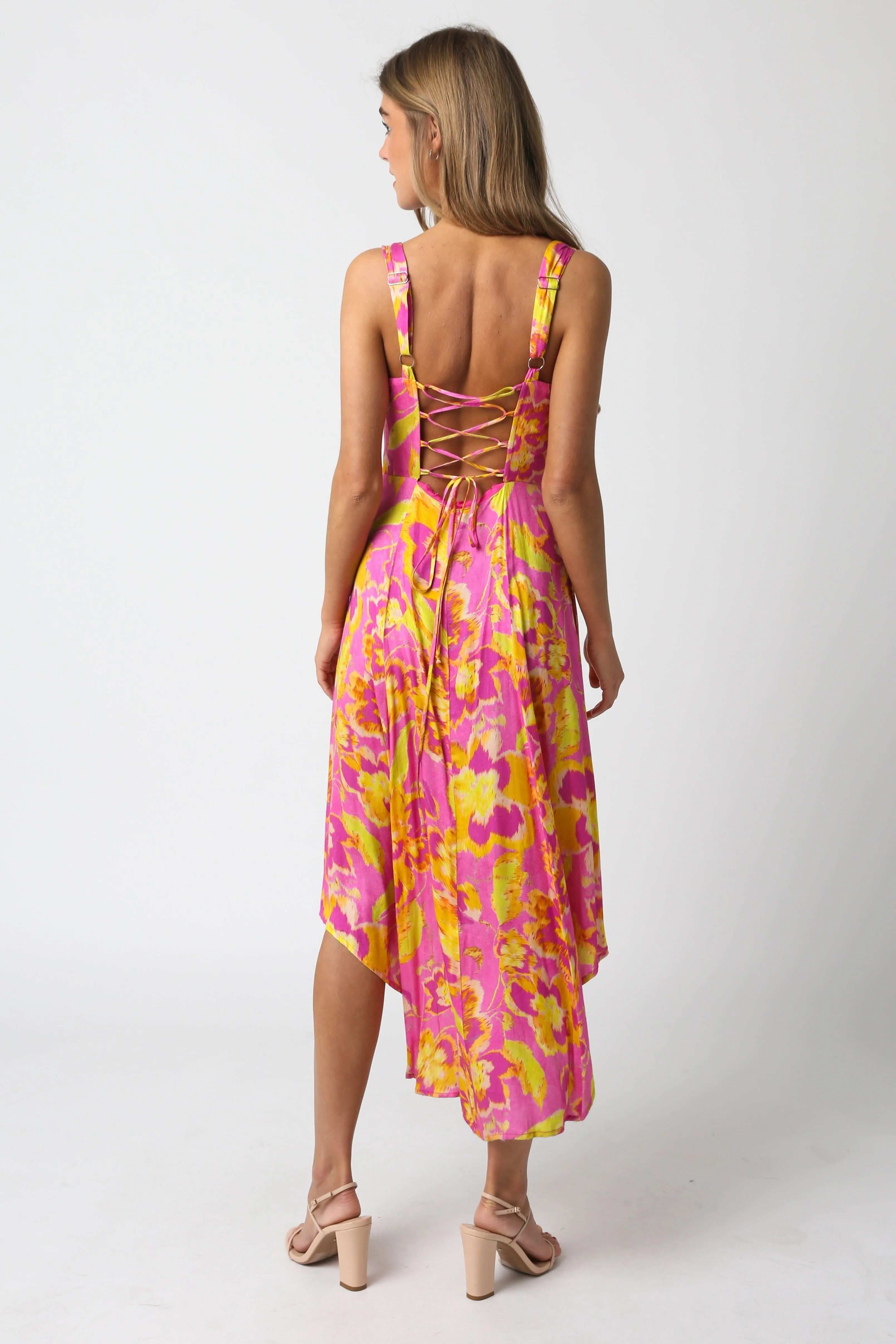 Ios Pink and Yellow Floral Corset Midi Dress sold by Boho Pink product image thumbnail 3