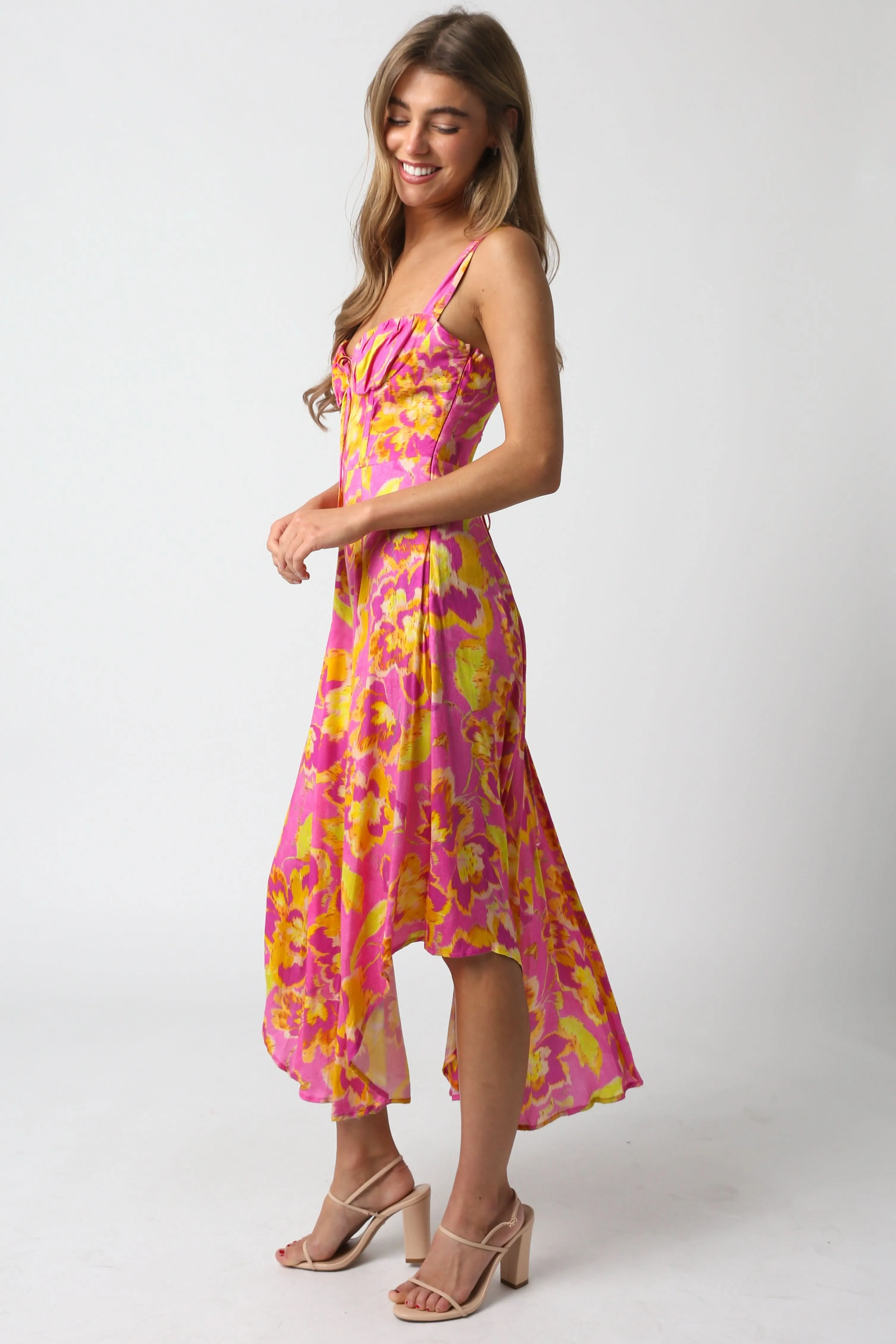 Ios Pink and Yellow Floral Corset Midi Dress sold by Boho Pink product image thumbnail 2