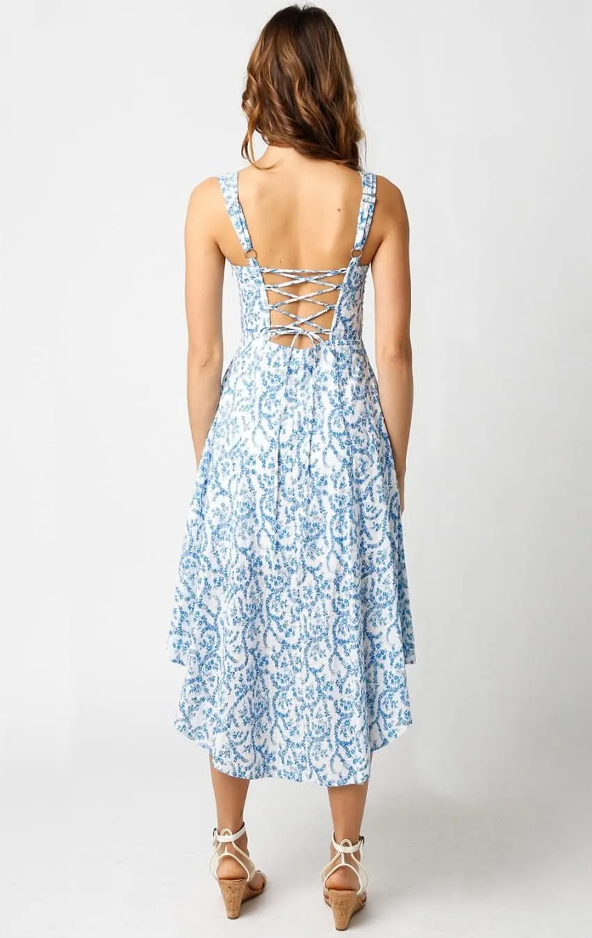 Ios White and Blue Floral Corset Midi Dress sold by Boho Pink product image thumbnail 3