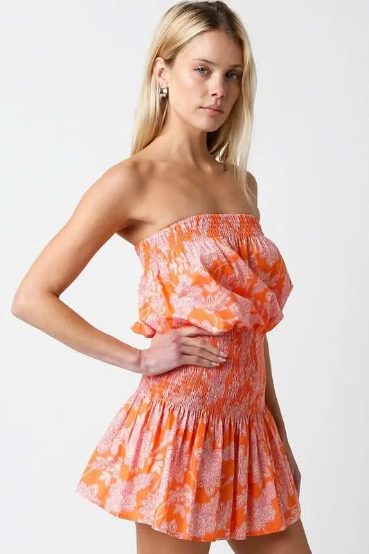 Delaney Orange Floral Strapless Mini Dress sold by Boho Pink product image thumbnail 2