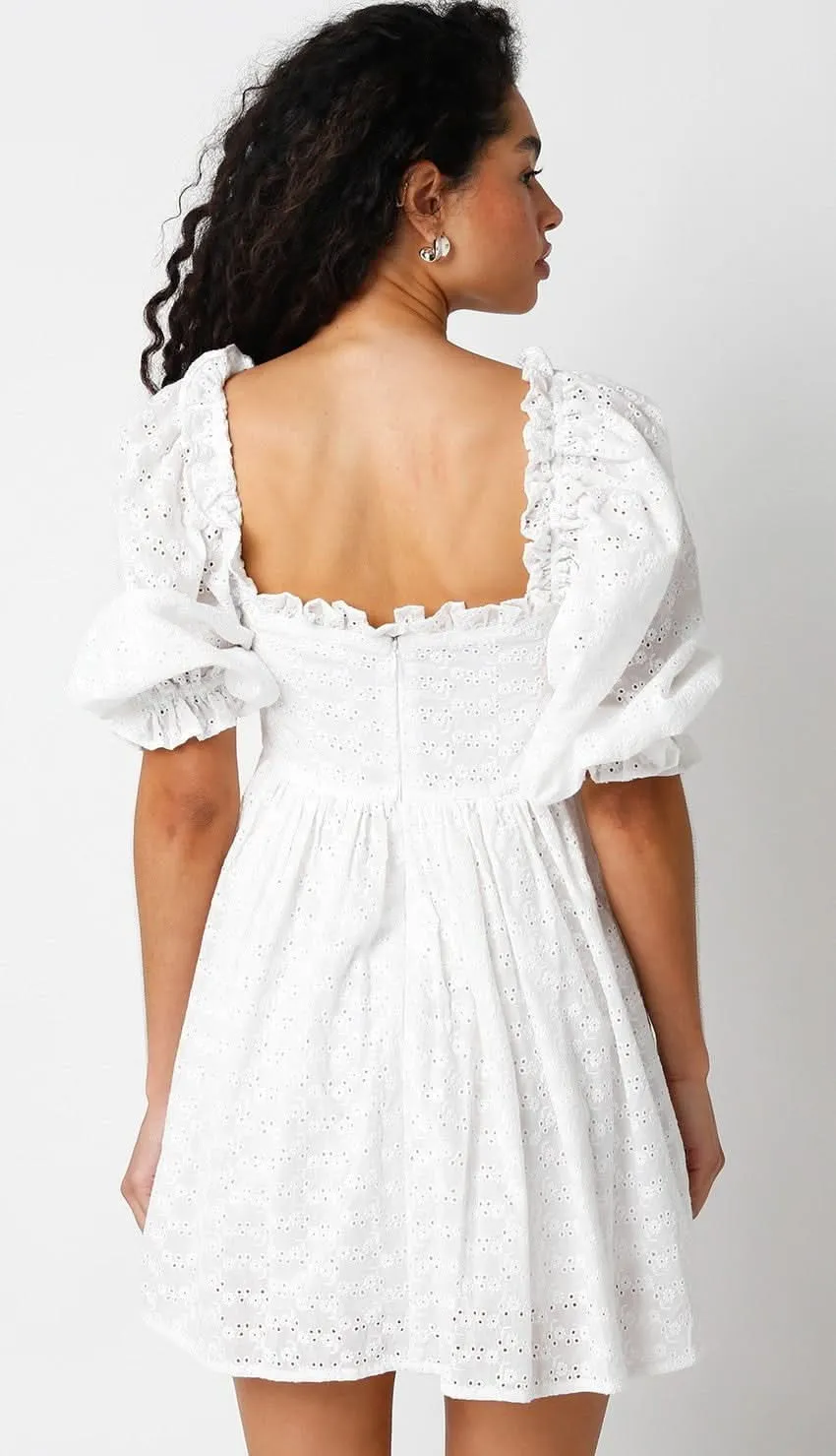 Samantha White Eyelet Puff Sleeve Mini Dress sold by Boho Pink product image thumbnail 3
