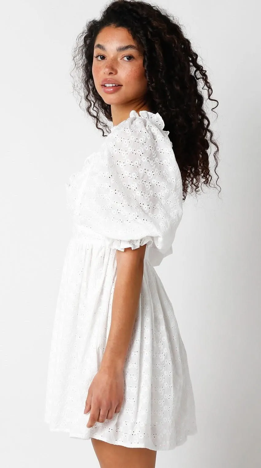 Samantha White Eyelet Puff Sleeve Mini Dress sold by Boho Pink product image thumbnail 2