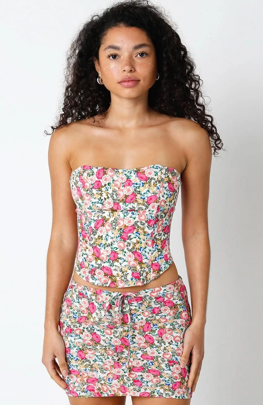 Milan Pink Floral Strapless Corset Top sold by Boho Pink