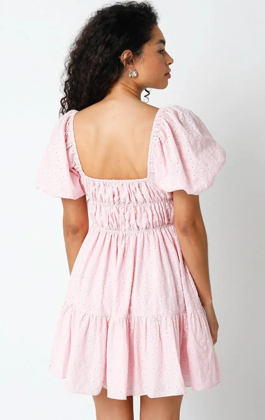 Kendall Pink Eyelet Puff Sleeve Mini Dress sold by Boho Pink product image thumbnail 4
