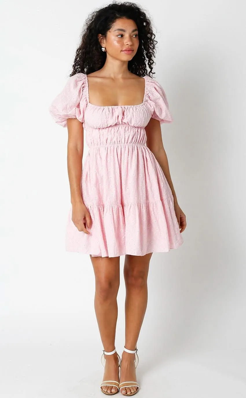 Kendall Pink Eyelet Puff Sleeve Mini Dress sold by Boho Pink product image thumbnail 3