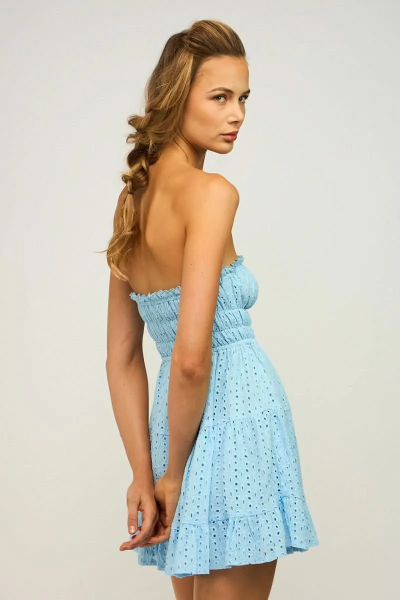 Sarah Blue Eyelet Strapless Mini Dress sold by Boho Pink product image thumbnail 3