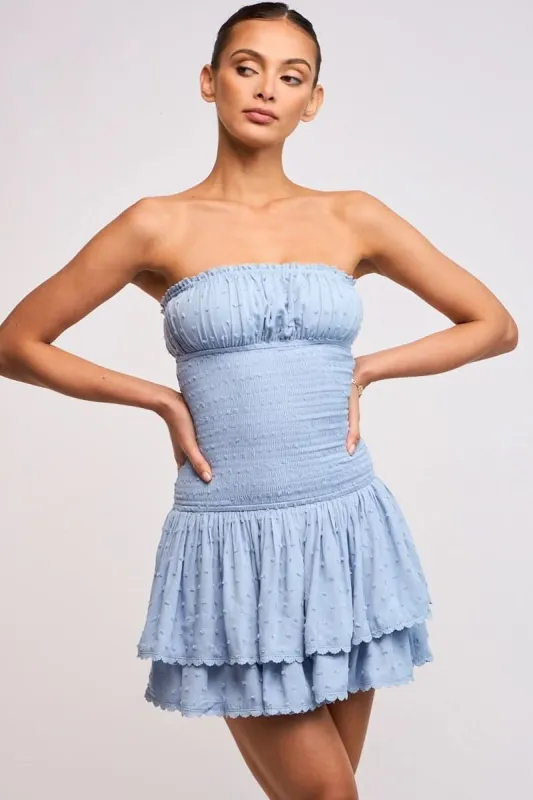 Lyla Blue Strapless Drop Waist Mini made by Sky to Moon 