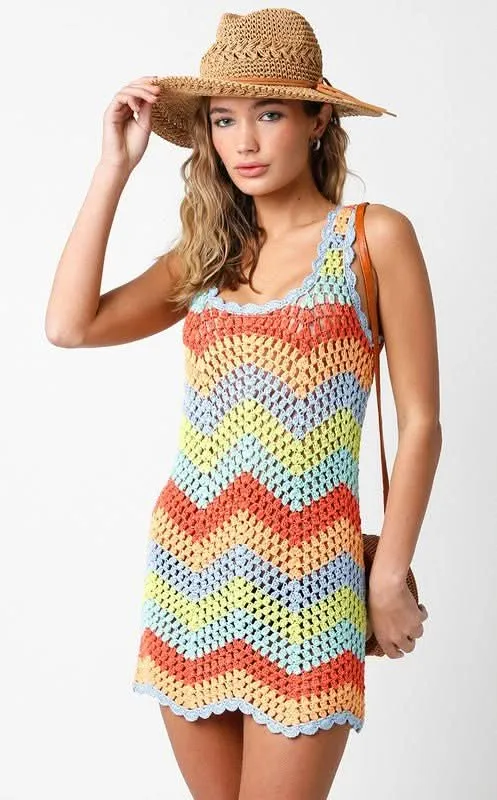 Mahalo Multi Color Crochet Cover-Up Dress sold by Boho Pink