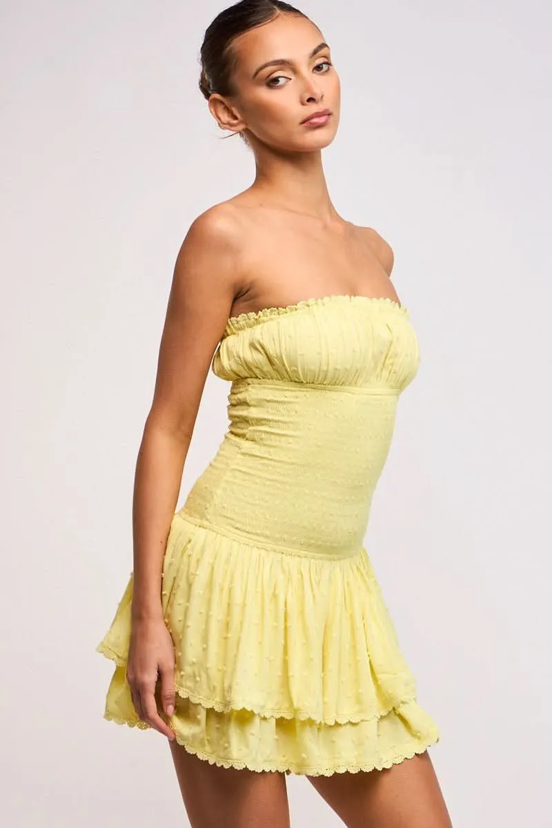 Lyla Yellow Strapless Drop Waist Mini sold by Boho Pink product image thumbnail 3