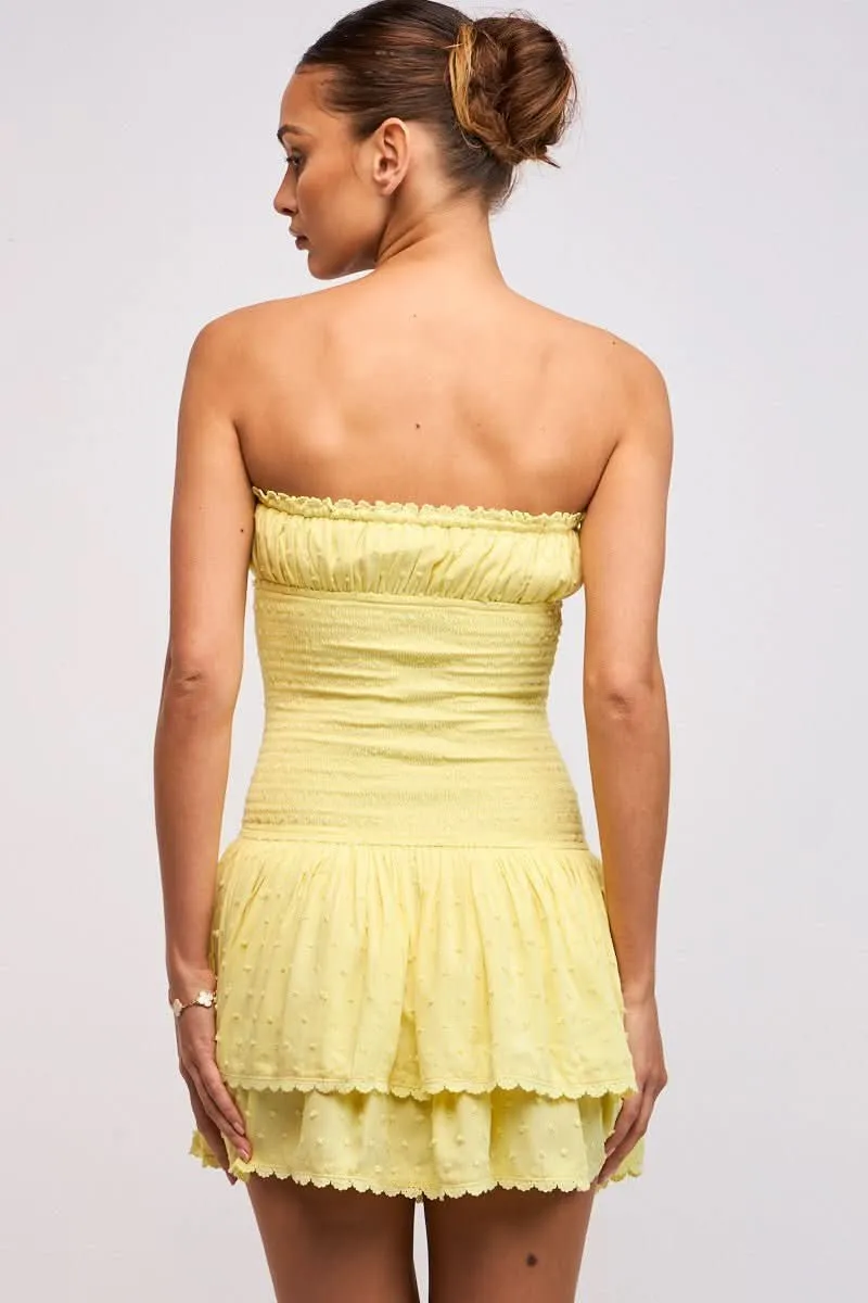 Lyla Yellow Strapless Drop Waist Mini sold by Boho Pink product image thumbnail 4